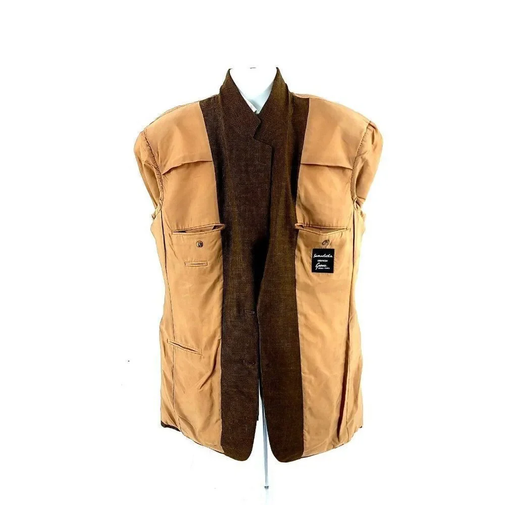 Samuelsohn Super 100s Tweed Wool Cashmere Check 2 Button Sport Coat 42L Brown Gr